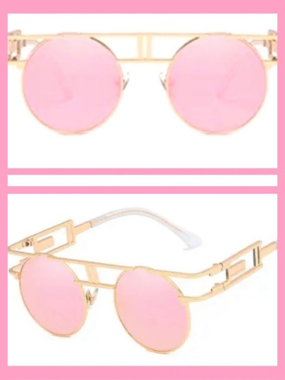 “CIAO BELLA” PINK MIRROR GOLD‎ FRAMED RETRO CIRCLE OR ROUND SUNNIES